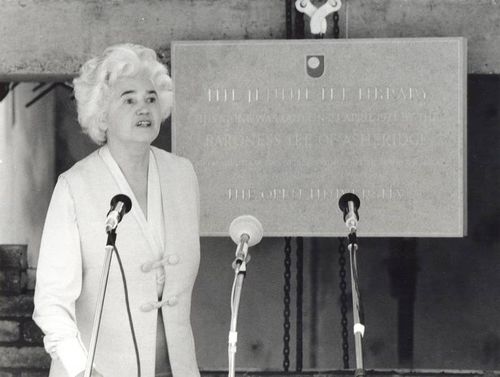 Baronness Jennie Lee of Asheridge laying the foundation stone for the Open University's first library building.