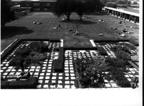 View of the Mulberry Lawn at The Open University Walton Hall campus.