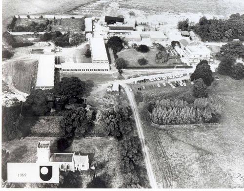 Aerial view of the Walton Hall campus in the first year of the university's existence.