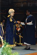 view image of Betty Boothroyd and an OU graduate