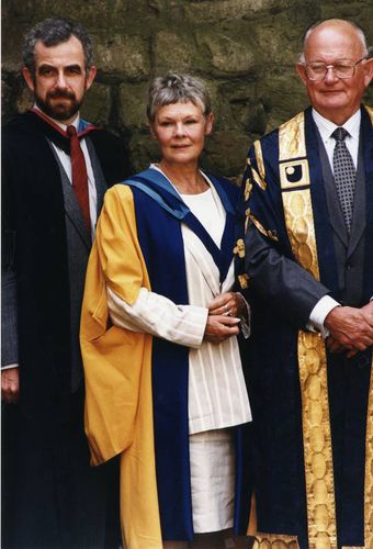 Dame Judi Dench with Peter Barnes and Kenneth Berrill on the occasion of her receipt of an honorary doctorate of the Open University.