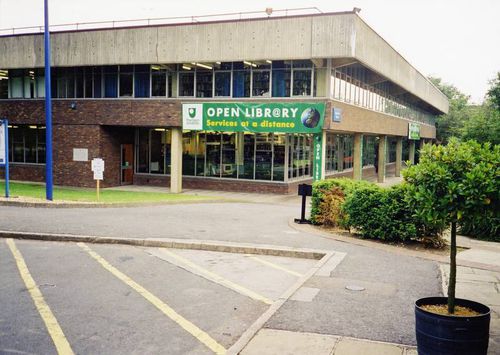 The original OU Library (The Jennie Lee Library) displaying an Open Library banner. 