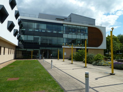 External view of the Robert Hooke Building on the Open University campus in Milton Keynes. Named after Robert Hooke (1635-1703) who was, amongst other things, an inventor, scientist, natural philosopher and architect. The building was completed in 2004.