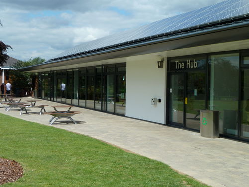 Located on the Open University campus in Milton Keynes. Built originally in 1970 the Catering Building - later called the Refectory, was rebuilt and rebranded as The Hub in 2010. In addition to the large catering facility the Hub complex also houses the Hub Theatre, the Mulberry Suite (formerly the Beale Suite), and the Medlar and Juniper Suites. 