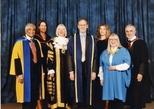OU staff and honorary graduates Rita Greer and Khvaja Kabiroddin Shaikh