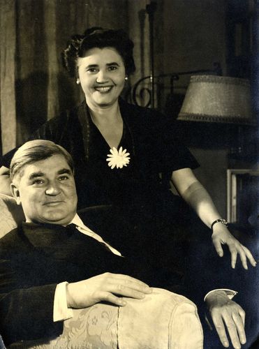 Publicity photograph of Jennie Lee and Aneurin 'Nye' Bevan at their home c.1950.