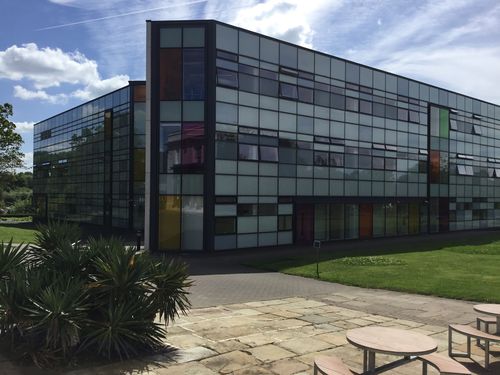 External view of the Jennie Lee Building. Built on the site of the original Jennie Lee Library Building (demolished in 2006), the building was opened in 2008 and houses the Institute of Educational Technology (IET). Located on the Open University Campus, Milton Keynes.