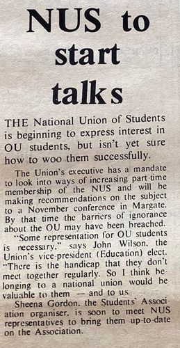 Newspaper cutting from Open University Sesame Student Newspaper September 1972 page 3. Author unknown.