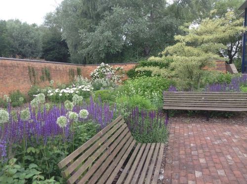 View of the Legacy Garden at the Open University campus in Milton Keynes. On the site of a section of the original walled garden of the Walton Hall Estate.