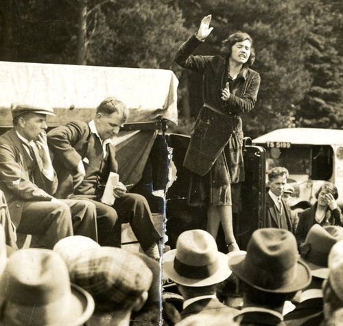 Jennie Lee speaking at an ILP (Independent Labour Party) gathering at Garrison Bridge, West Scotland in 1930. 