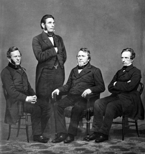 Brothers James and John Harper created an American publishing company in 1817 and later adopted the name 'Harper & Brothers' in 1833 after Joseph and Fletcher joined the company. 

The image shows from L to R: Fletcher Harper (1806-1877), James Harper (1795-1869), John Harper (1797-1875) and Joseph Wesley Harper (1801-1870).

Publisher Sampson Low became Harper & Brothers' British literary agent in 1844. 