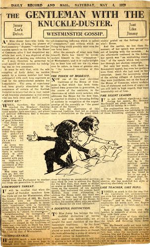 Newspaper article about Jennie Lee's maiden speech in 1929