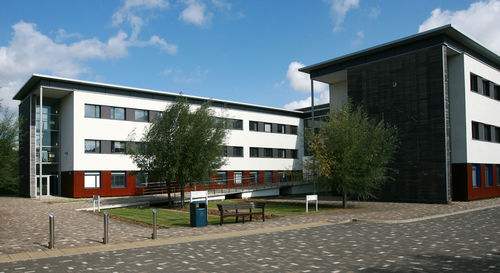 External view of the Michael Young Building on the Open University Campus, Milton Keynes