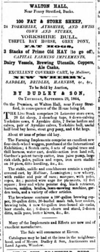 Walton Hall auction advertisement, 1864