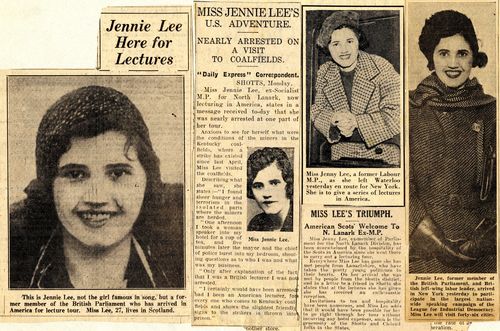 Newspaper articles about Jennie Lee's tour of America