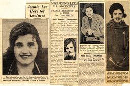 video preview image for Newspaper articles about Jennie Lee's tour of America