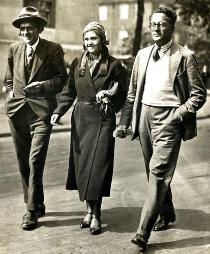 Following her election as MP of North Lanark, Jennie Lee is photographed walking to the House of Commons, flanked by fellow ILP (Independent Labour Party) members James Maxton on her right, and John Beckett on her left. 
