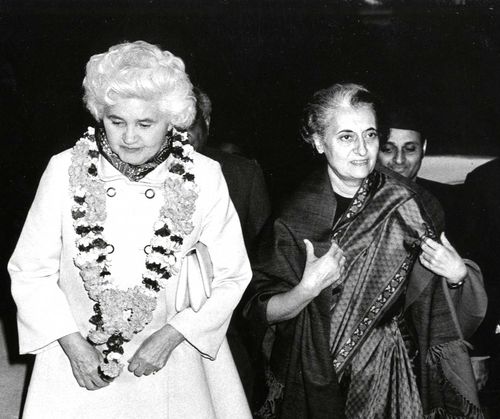 Jennie Lee and Indian Prime Minister Indira Gandhi (1917-1984) photographed in the 1970s. They were great friends and Jennie visited India on many occasions throughout her life. 