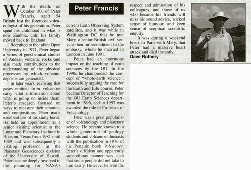Open House article - Peter Francis' Obituary