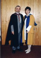 view image of Peter Barnes and honorary graduate Cherie Booth