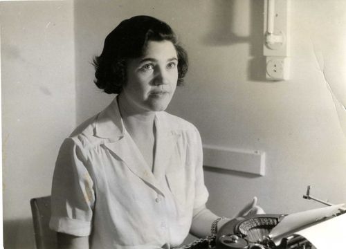 A publicity photograph of Jennie Lee at her typewriter c.1930s.