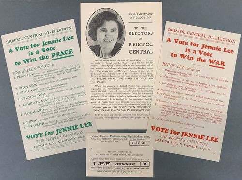 Campaign leaflets for Jennie Lee in the Bristol by-election in 1943. 