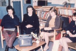 view image of Students listening to a radio programme at an OU study centre