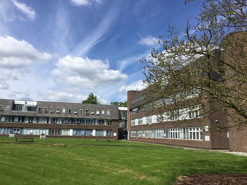 External view of the Wilson Building on the Open University campus, Milton Keynes.