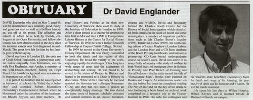 Open House article - David Englander's Obituary