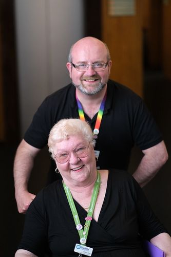 The OU Student Association's Disabled Student Group members Billy Docherty (back) and Cherry Day (front).