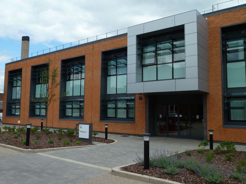 External view of the Crowther Building on the Open University campus in Milton Keynes. Originally called building 12, the building was officially named the Crowther building in honour of the University's first Chancellor, Geoffrey Crowther (1907-1972) on Monday 21st July 2014. The first building on campus to be named the Crowther Building was demolished in 2011.